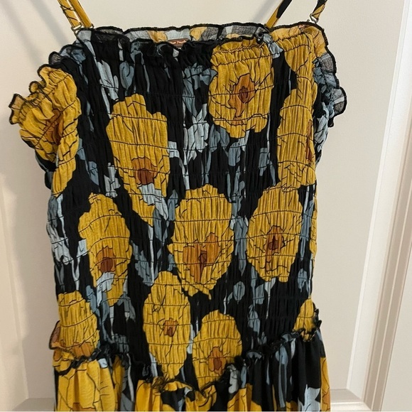 Free People Floral Sophia Jumpsuit Flowy Wide Leg Black and Yellow Boho Size XS - Picture 6 of 12